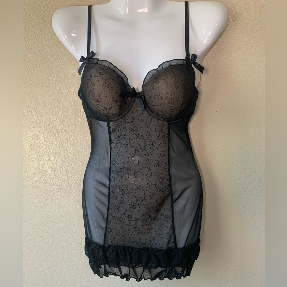 Marilyn Monroe Mesh Bow Floral Black Whimsigoth Coquette Slip Dress Size S
